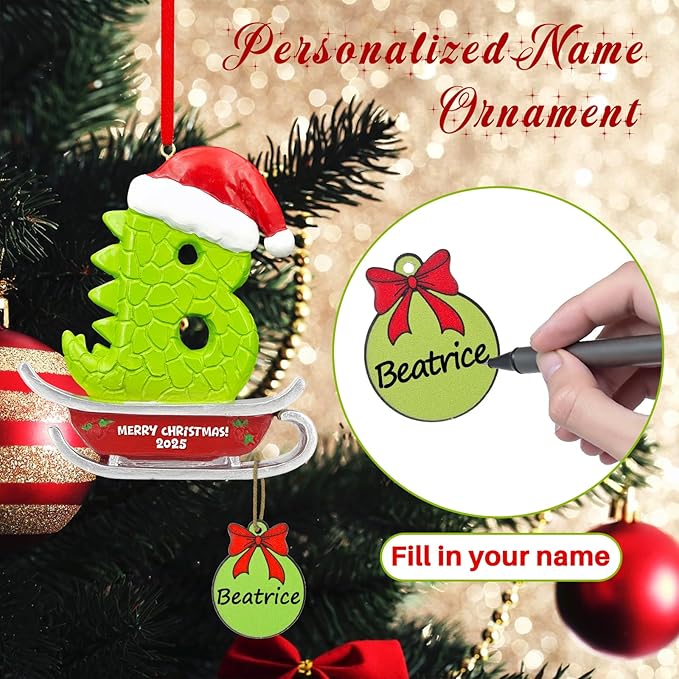 26 Letter Ornaments for Christmas Tree Decoration,Personalized Letters Ornaments, Initial Christmas Ornament, Hanging DIY Letter Xtmas Dinosaur Ornament, Gifts for Family Friends (B)