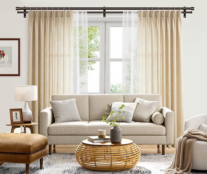 TONIAL1 Inch Double Curtain Rods for Windows 48 to 84 Inches, Heavy Duty Decorative Drapery Rod 32 to 86 Inches with Classic Cap Finial, Bronze