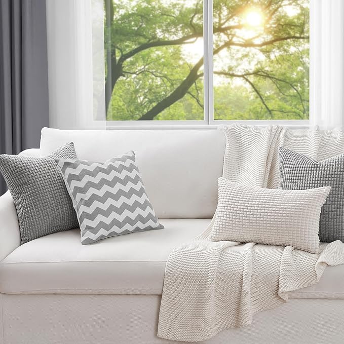 Topfinel Pillow Covers 22x22 Inch Set of 4 Decorative LightGrey Soft Corduroy Boho Striped Throw Pillow Covers Patchwork Cushion Cases Cute Aesthetic Home Decor for Couch Sofa Bed