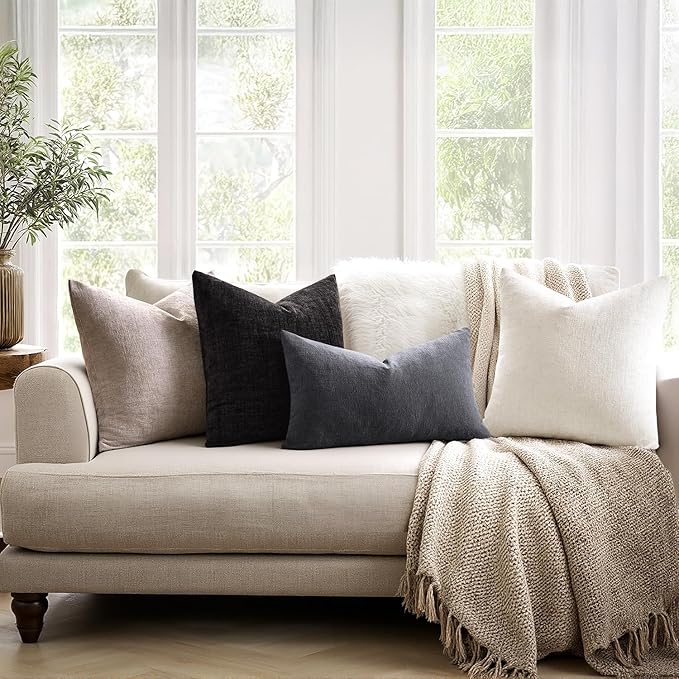 MIULEE Grey Couch Pillow Covers 20x20 Inch, Set of 2 Soft Chenille Decorative Square Throw Pillow Covers Farmhouse for Sofa Living Room Bed