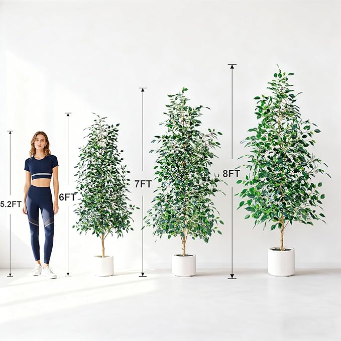 6FT Artificial Ficus Trees Indoor Faux Trees Indoor Fake Floor Plants Tall Artificial Tree with White Pot Faux Tree Fake Indoor Tree Silk Plants Artificial Trees for Home Decor Indoor