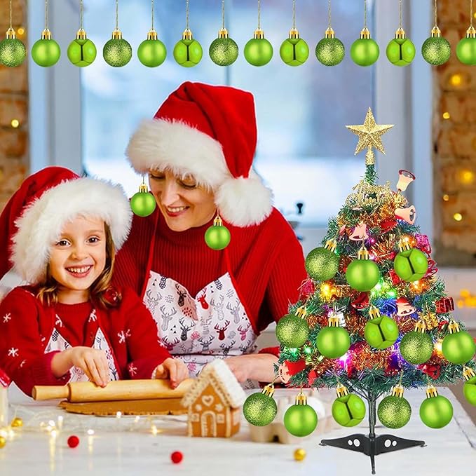24 Count Mini Green Ornaments for Mini Christmas Tree, Small Lime Green Shatterproof Christmas Tree Ornaments Balls Party Decorations, 1.6 inch