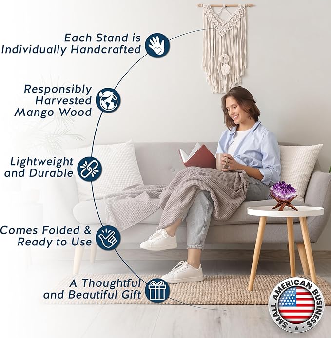 Alternative Imagination Wooden Tripod Display Stand – 6-Inch Hand Carved Holder Made from Sustainable Mango Wood – Folding Reddish-Brown Stand for Abalone Shell, Crystal Ball, Key Bowl, Trinket Dish, Incense, Decor and More