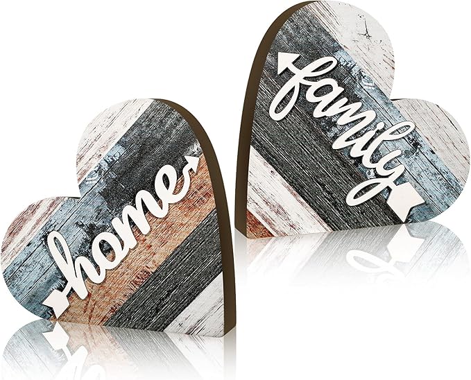 Jetec 2 Pcs Rustic Table Decorations for Living Room Home Decor Farmhouse Valentines Day Centerpiece Small Love Wooden Heart Decor for Dining Room Shelf Valentines Gift Decoration(Simple Style)