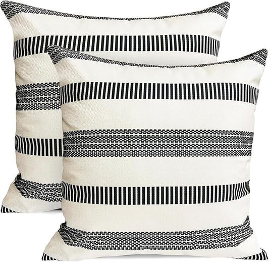 Decorative Throw Pillow Covers Set of 2 Black Boho Striped Pillow Covers 22x22 Inch Throw Pillow Cover Linen Pillowcase Farmhouse Outdoor Pillow Covers for Couch Sofa Bed Living Room