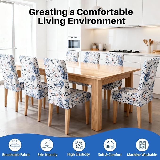 Dioxide High Stretch Chair Covers for Dining Chairs, Washable Dining Chair Covers Set of 6, Soft Kitchen Chairs Seat Covers, Parsons Chair Slipcovers Protectors for Home Hotel Restaurant Banquet