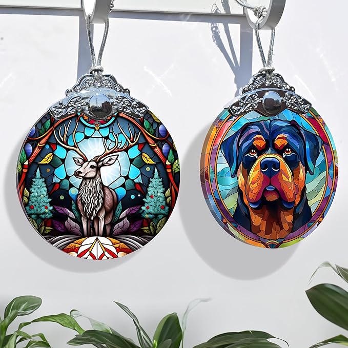 Deer Christmas Ornaments, Deer Decor Christmas, Deer Christmas Tree Decorations, Stained Glass Ornament, Gifts for Deer Lovers, Holiday Decorations and Xmas Gifts Ideas