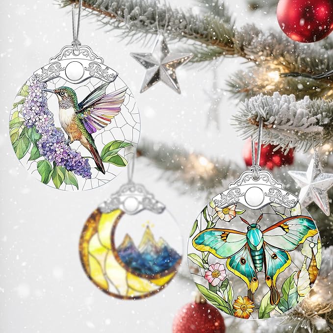 Stained Glass Ornament, Christmas Ornament, Hanging Ornaments for Home Decor & Christmas Tree Ornaments – Exquisite Holiday Decor, Xmas Gifts & Holiday Present - Hummingbird