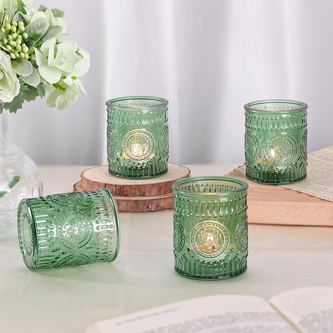 36 Pcs Green Votive Candle Holders, Glass Tea Light Candle Holders for Wedding Centerpiece, Table Centerpiece, Home and Party Decorations