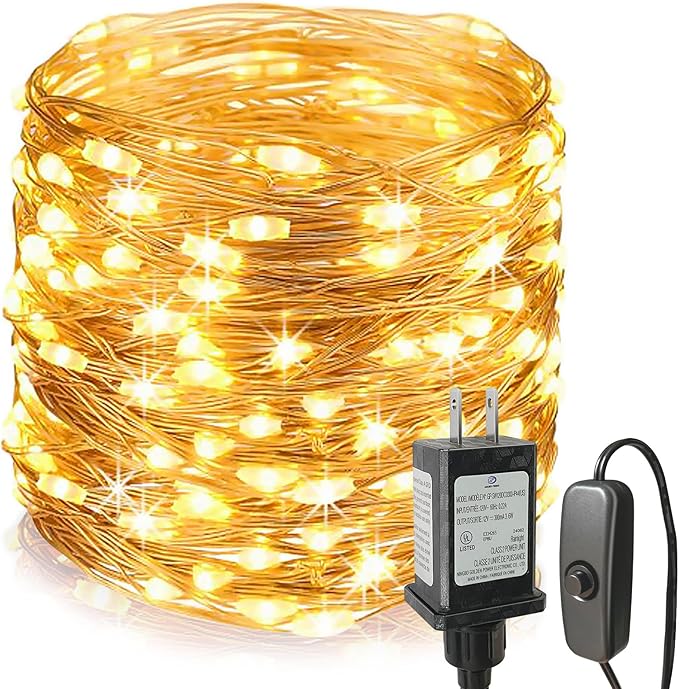 Fairy Lights Plug in,99ft 300 LEDs Christmas Lights Indoor Outdoor Warm White Copper Wire,Long Led Fairy String Lights for Bedroom Party Wedding Patio Yard Christmas Tree Decoration