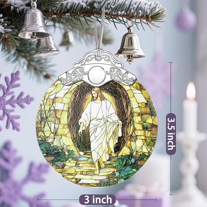 Religious Christmas Decorations - Stained Glass Jesus Ornament for Tree | Christian Ideas | Meaningful Xmas Presents for Believers | Faith-Based Party Favor