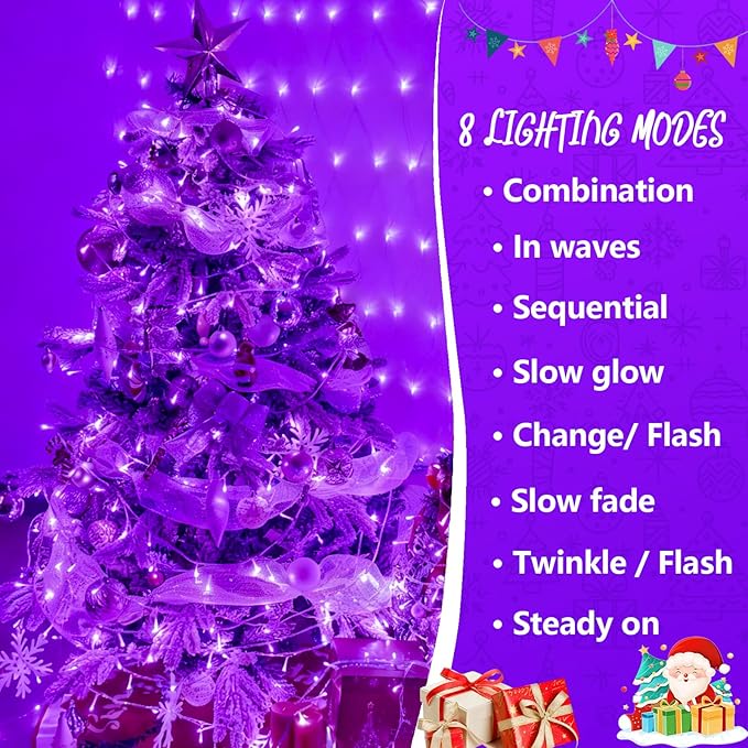 YEGUO 165ft 500 LED Christmas Lights Outdoor Waterproof, Purple String Lights Indoor Plug in, 8 Modes Clear Wire Purple Lights for Halloween Holiday Home Tree Garden Patio Decor