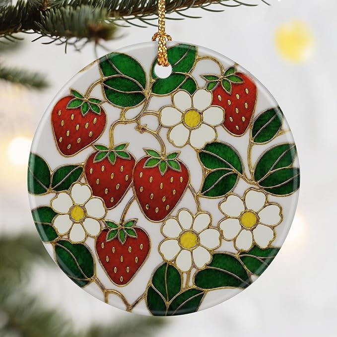 Christmas Ornaments, Dodosky 2.8in Ceramic Strawberry Flower Ornament, Xmas Decor, Christmas Tree Ornaments, Xmas Decorations for Tree, Holiday Ornament, Gift Ideas, Gifts for Mom & Grandma