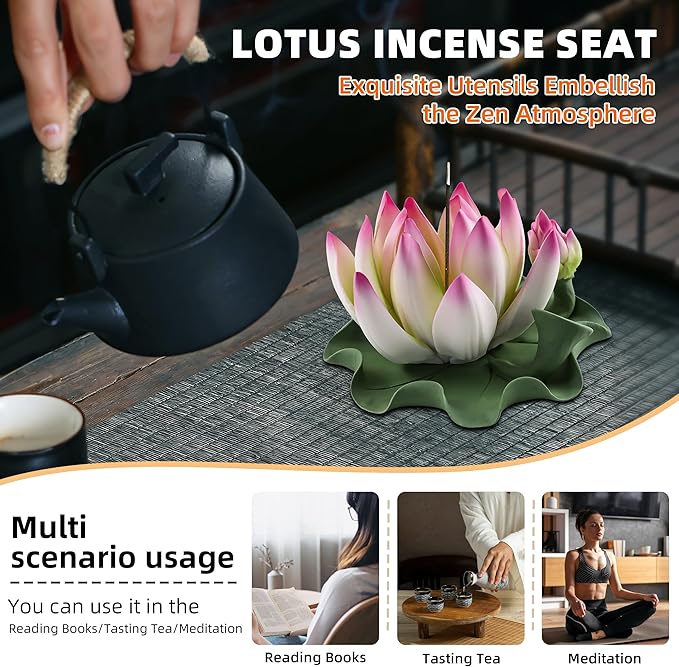 Lotus Incense Burner - Incense Burner Holder for Home Incense Holder Decor Incense Holder for Sticks Yoga, SPA (Z5-Pink Green)