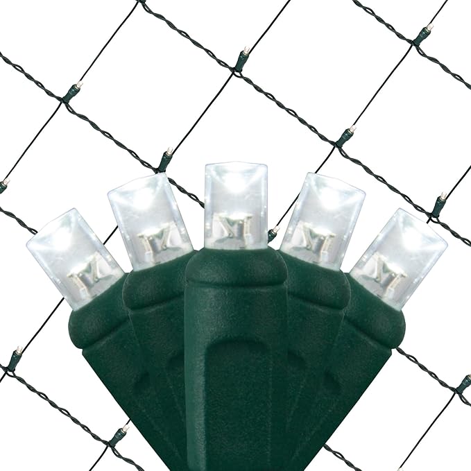 Cool White 5mm LED Christmas Net Lights on Green Wire