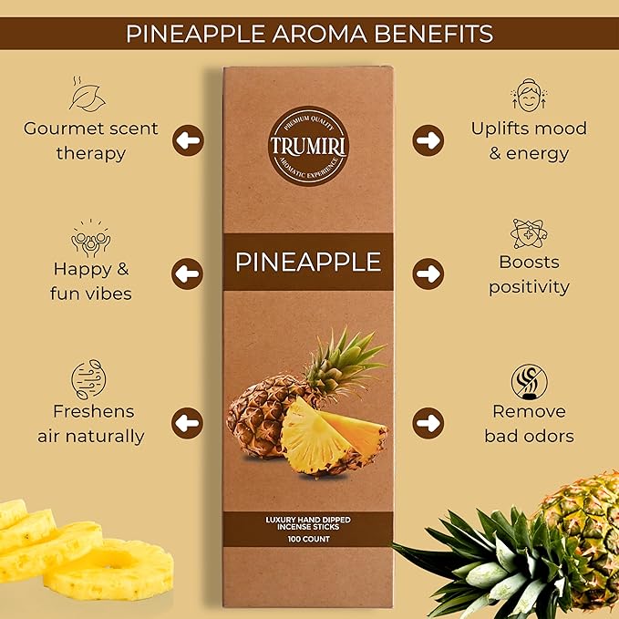 Pineapple Incense Sticks - Pack of 100 Insence-Sticks - Inciensos Aromaticos para La Casa - Natural Non Toxic Inscents - Scented Insense Incents Incence
