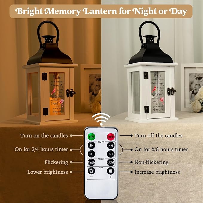 Memorial Lantern - Bereavement Sympathy Gifts for Loss of Loved One Memorial Gifts for Loss of Mother Remembrance Gifts Thoughtful Funeral Gifts for Loss of Mom with LED Candle and Remote