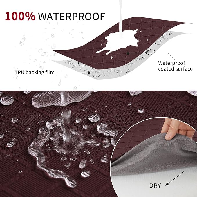 Fuloon Waterproof Seat Cushion Covers 6 PCS, Stretch Jacquard Chair Seat Covers Washable Dining Room Seat Slipcovers Removable Kitchen Chair Protector (6, Waterproof-Chocolate)