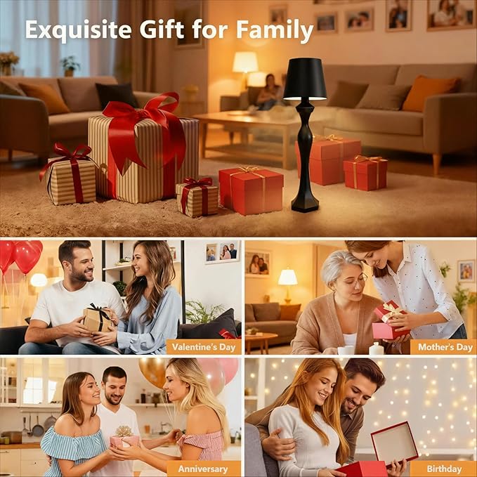 Cordless Table Lamp, Rechargeable Touch Lamp with 5200mAh Battery, 3 Color & Stepless Dimming, IP54 Waterproof Portable Night Light for Bedroom, Camping, Emergency, Ideal Gift for Women, Mom, Birthday