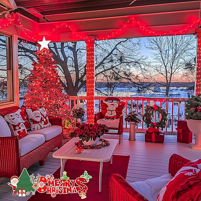 JMEXSUSS 500 LED Red Christmas Lights Indoor Outdoor, 163 FT Clear Wire Red Lights Plug in, 8 Modes Christmas Tree Lights Outdoor Waterproof for Xmas Tree Bedroom Room Halloween
