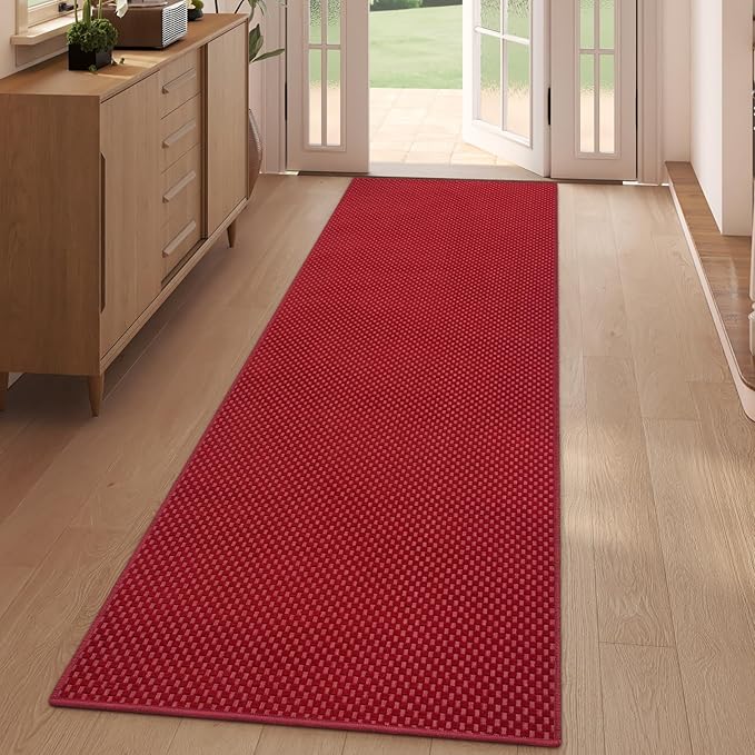 2x6 ft Kitchen Runner Rug Mat Non Slip Boho Woven Hallway Runner Washable, Soft Long Entryway Laundry Hall Floor Runners Rugs Carpet for Indoor Backdoor Bedroom Kitchen Living Room, Red