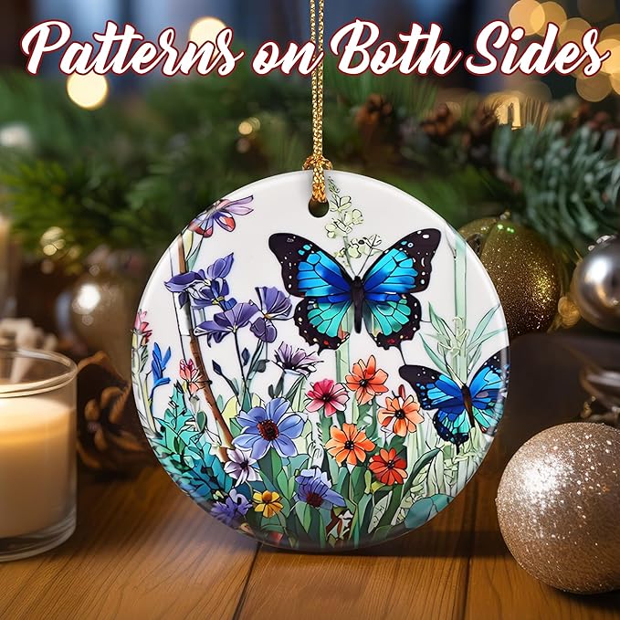 Christmas Ornaments, Dodosky 2.8in Ceramic Hanging Ornament, Xmas Decor, Christmas Tree Ornaments, Xmas Decorations for Tree, Holiday Ornament, Monarch Butterfly Decor, Butterfly Gifts for Women