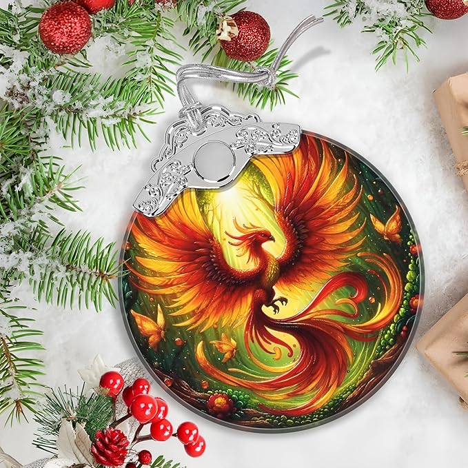 Phoenix Stained Glass Orament - Christmas Ornament - Christmas Decorations for Tree - Holiday Present ldeas - Gift Exchange