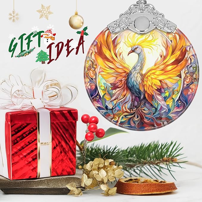 Stained Glass Ornaments - Phoenix Christmas Ornaments - Christmas Decorations for Tree - Holiday Present Ideas - Gift Exchange
