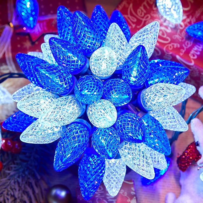 Brightown C9 LED Christmas Lights Outdoor, 66 ft 100 LED Strawberry String Lights, Waterproof Commercial Grade Extendable for Outside Roofline Patio Home Xmas Decoration, Blue and White