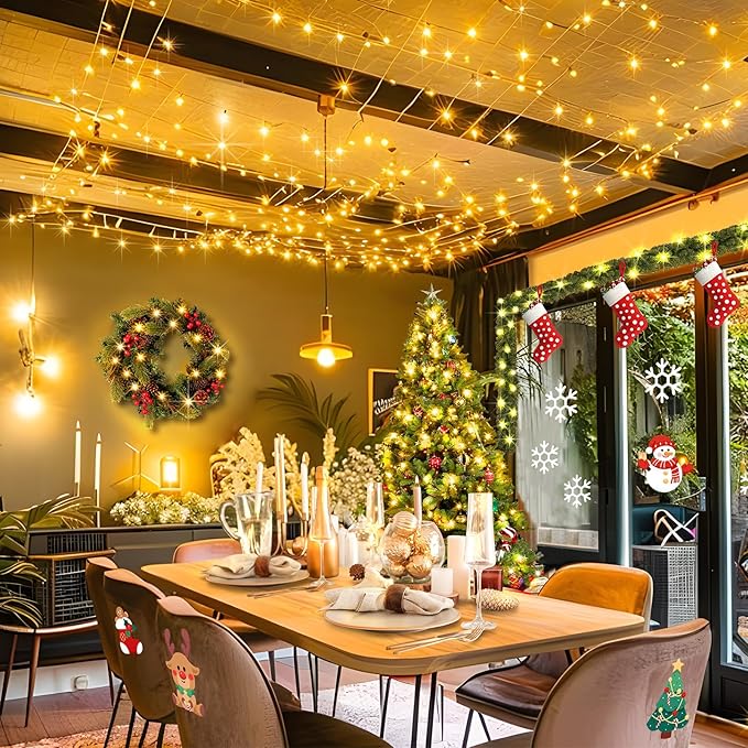 KNONEW Outdoor Christmas Lights 300 LED 99ft String Lights 8 Modes & Memory Fairy Light Plug in Waterproof LED String Lights for Xmas Yard Tree Wedding