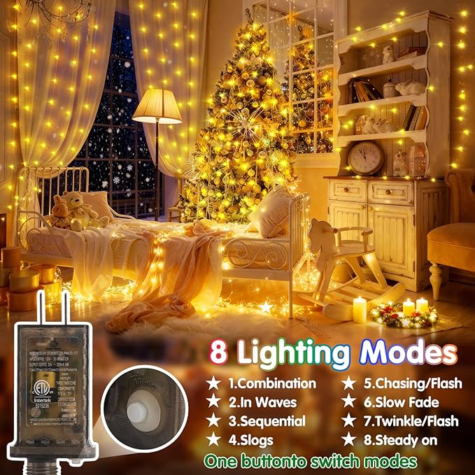 KNONEW 532FT Outdoor Christmas Fairy Lights Plug in,1600 LED String Lights Outdoor Waterproof 8 Modes Memory Times for Wedding Bedroom Walls Garden Trees Decoration(Warm White)