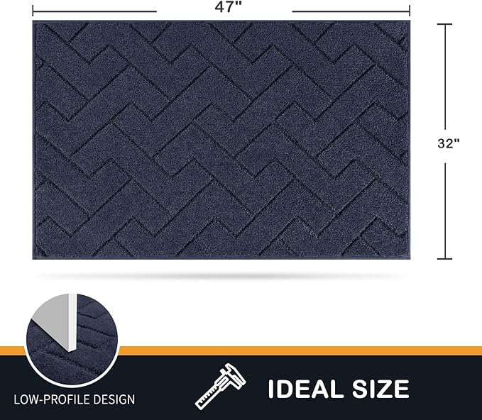 PURRUGS Dirt Trapping Door Mat 32" x 47", Non-Slip Machine Washable Entry Rug, Dog Doormat, Indoor Front Door Mat, Super Absorbent Entryway Rug for Muddy Shoes & Paws, Navy Blue