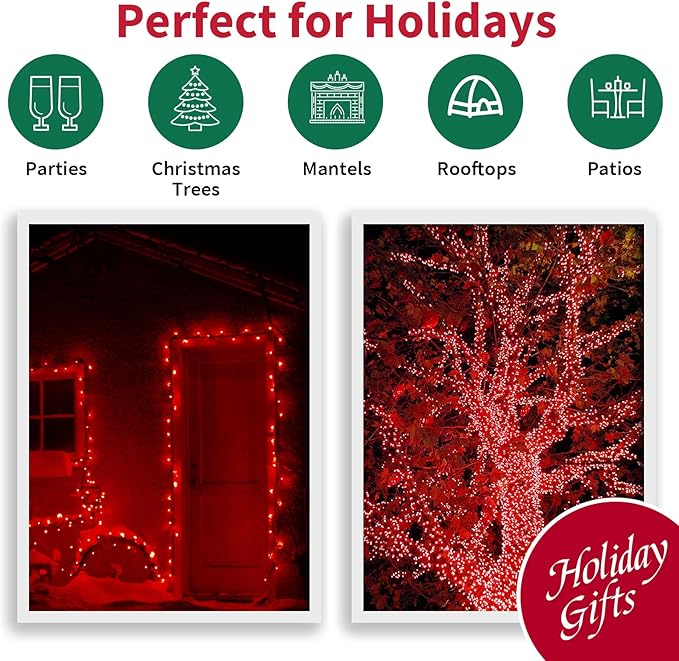 LAMPHOME 100 Count Red -String Lights - 21.6FT LED Christmas Lights, Mini led Lights for Indoor Outdoor Home Holiday Party Wedding Independence Day Decoration