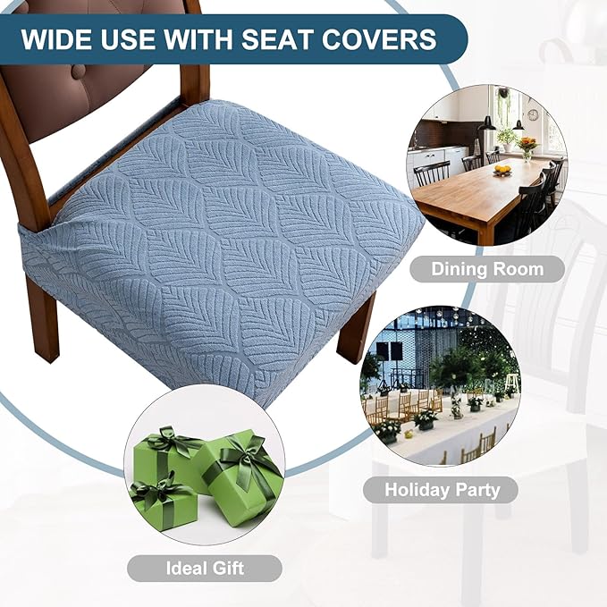 Removable Washable Dining Chair Seat Covers Set of 2,Stretch Jacquard Chair Seat Cushion Protector Slipcovers, Rear Covers