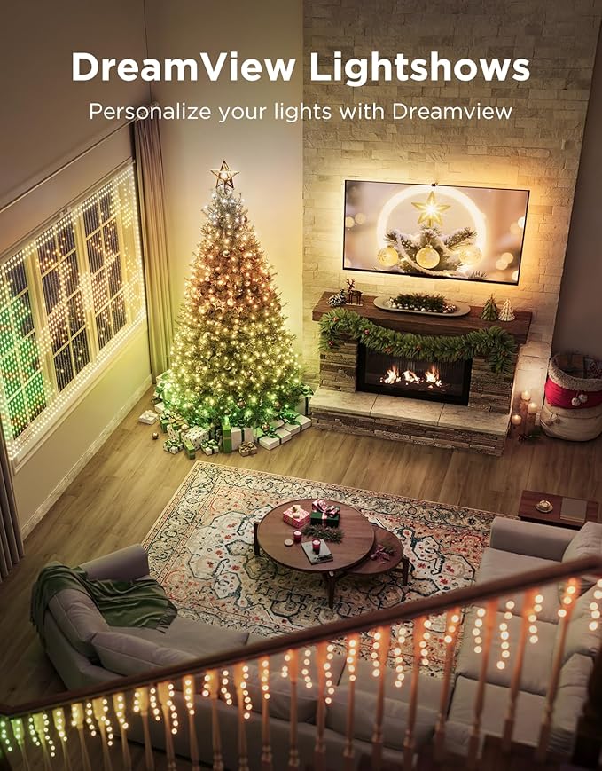 Govee Christmas Sparkle String Lights 66ft, RGBWIC String Lights with 250 Bullet-Head LEDs, App-Controlled, 140+ Scene Modes, 3D Shape Mapping, Music Sync, Works with Alexa, Indoor Holiday Decorations