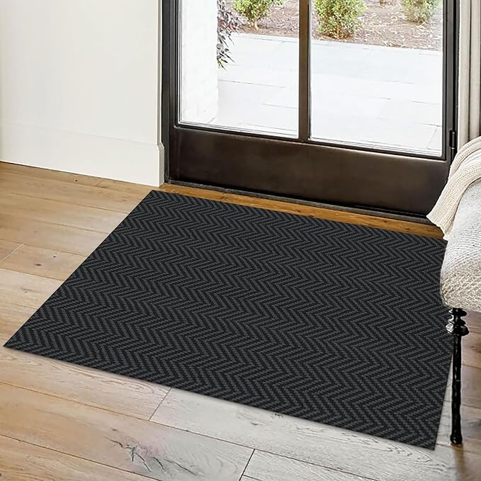Small Area Rugs 2x3 Ft Washable Rugs for Entryway Non Slip Kitchen Mat Cotton Woven Door Mat Indoor Entrance Front Door Rugs for Foyer Bathroom Kitchen, Black/Grey