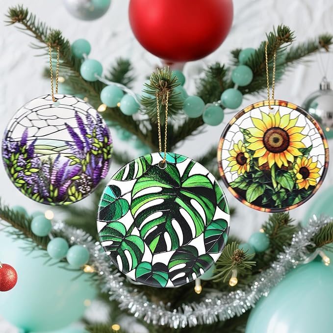 Christmas Ornaments, Dodosky 2.8in Ceramic Monstera Plant Ornament, Xmas Decor, Christmas Tree Ornaments, Xmas Decorations for Tree, Holiday Ornament, Gifts for Plant Lovers, Gifts for Women, Men