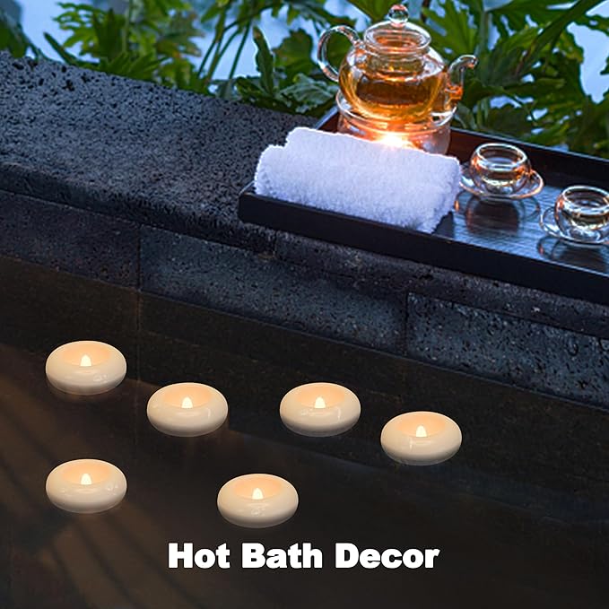 Aignis 24 Flameless LED Floating Candles, 3-Inch Plastic Battery Operated Tealights, Glow Time Over 120 Hours, Cozy Romantic White Light, Suitable for Pool/Bathtub/Hot Bath/Wedding Centerpiece Decor