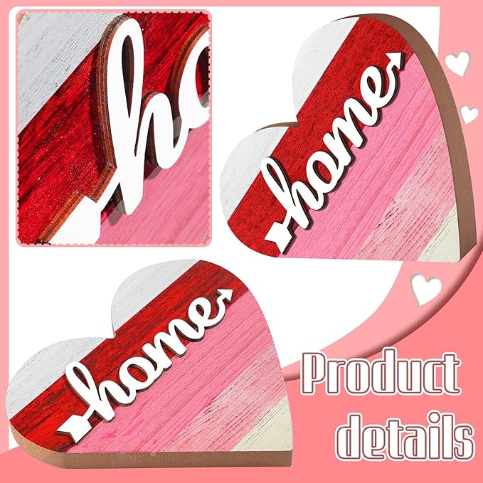 Jetec 2 Pcs Rustic Table Decorations for Living Room Home Decor Farmhouse Valentines Day Centerpiece Small Love Wooden Heart Decor for Dining Room Shelf Valentines Gift Decoration(Sweet Style)