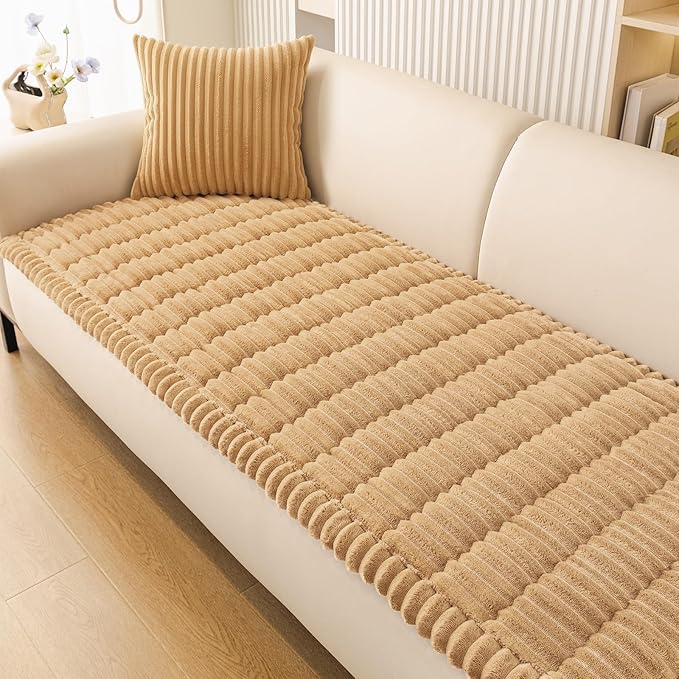 Smiry Couch Cover for Dogs Washable, Non Slip Fuzzy Pet Couch Covers for 3 Cushion Sofa Pet Friendly, Thick Soft Sofa Slipcovers Cushion Protector (Camel, 27.6" x 47")