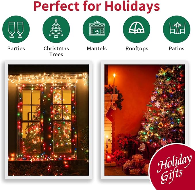LAMPHOME 100 Count Multicolor- String Lights - 21.6FT LED Christmas Light, Mini led for Indoor Outdoor Home Holiday Party Wedding Independence Day Decoration