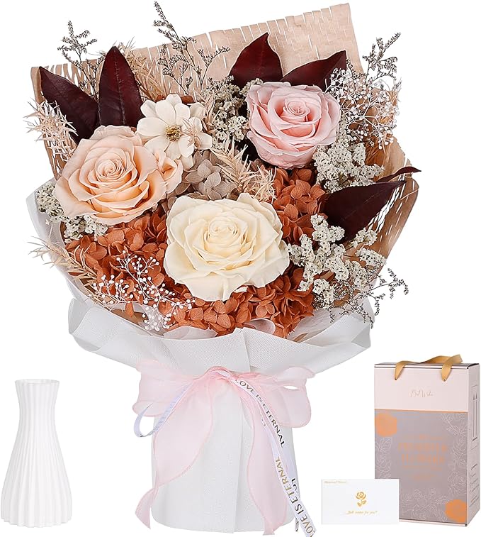 Preserved Bouquet of Flowers - Forever Flowers for Delivery, Real Eternal Roses for Her Mother Mom Grandma Wife Anniversary Birthday Gifts for Women, Champagne