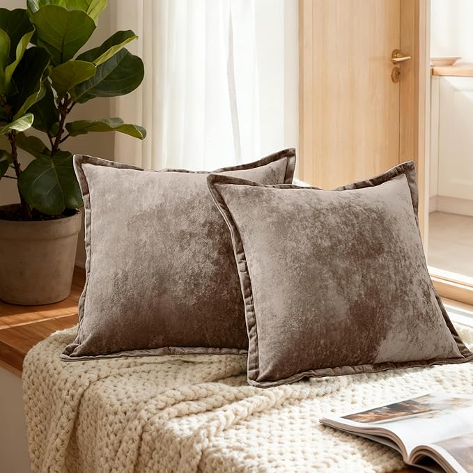 20x20 Throw Pillow Covers Set of 2 Velevt Square Cushion Cover Decorative Solid Pillowcases for Sofa Bed Chair Decor,Brown