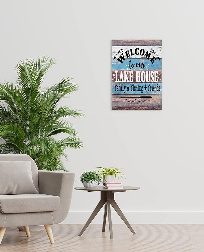 BXFAHZJ Welcome To Our Lake House Wall Art Canvas Farmhouse Lake House Theme 11x14 Inch Prints Decor For Lake House Home Bedroom Gifts For Lake Lover, Lake Housewarming