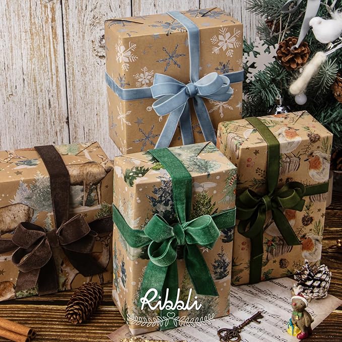 Ribbli Brown Velvet Ribbon 1 Inches Continuous 25 Yard Spool Brown Christmas Ribbon for Gift Wrapping Crafts Home Decor