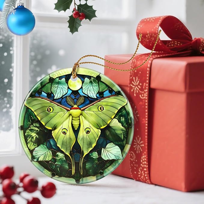 Christmas Ornaments, Dodosky 2.8in Ceramic Luna Moth Ornament, Xmas Decor, Christmas Tree Ornaments, Xmas Decorations for Tree, Holiday Ornament, Luna Moth Gifts, Gifts for Women Men