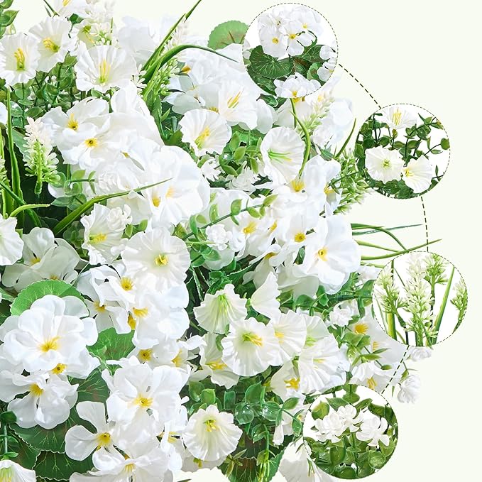 16 Bundles Artificial Flowers for Outdoors, UV Resistant Silk Faux Flowers for Outside Planters,Garden,Porch,Patio,Yard,Home Decor(White)