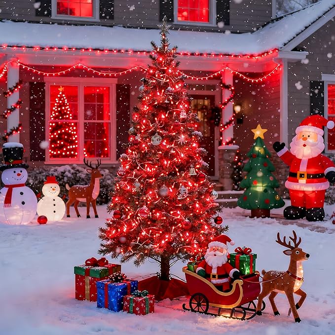 JMEXSUSS 500 LED Red Christmas Lights Indoor Outdoor, 163 FT Clear Wire Red Lights Plug in, 8 Modes Christmas Tree Lights Outdoor Waterproof for Xmas Tree Bedroom Room Halloween