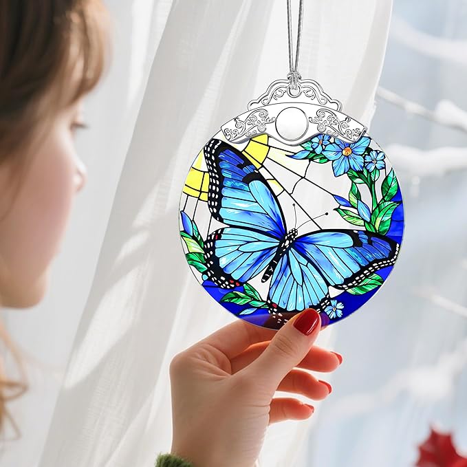 Stained Glass Ornament, Christmas Ornament, Hanging Ornaments for Home Decor & Christmas Tree Ornaments – Exquisite Holiday Decor, Xmas Gifts & Holiday Present - Butterfly