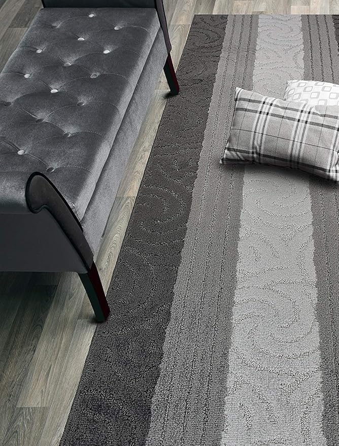 Custom Size Hallway Runner Rug, Slip Resistant, 26 Inch Wide X Your Choice of Length, Scroll Anthracite, 26 Inch X 7 feet